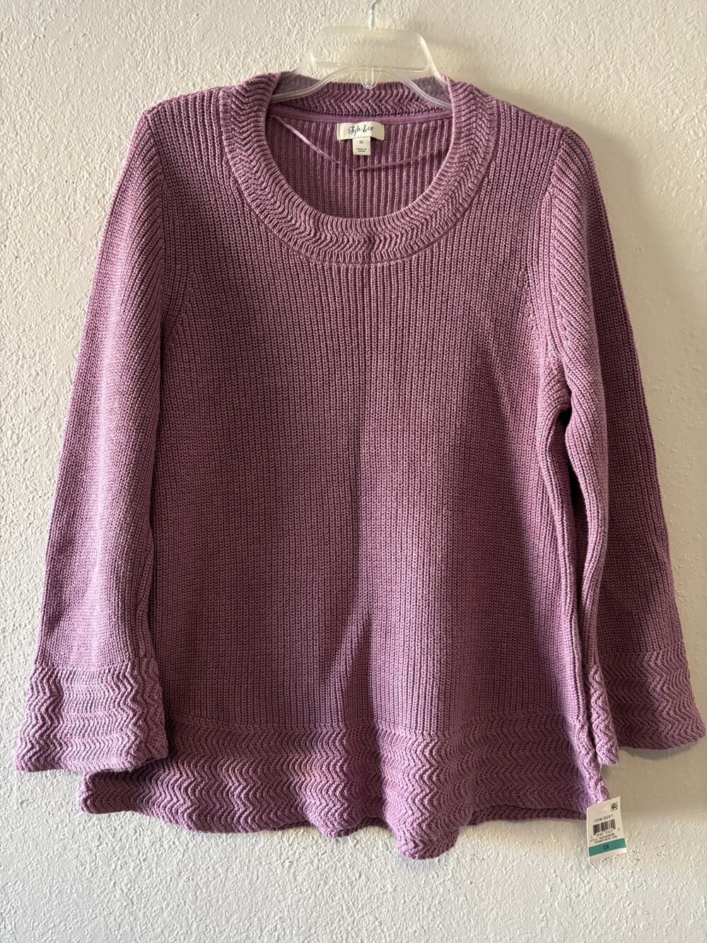 Style & Co Pullover Sweater Women’s Plus Size 0X Cotton Purple New
